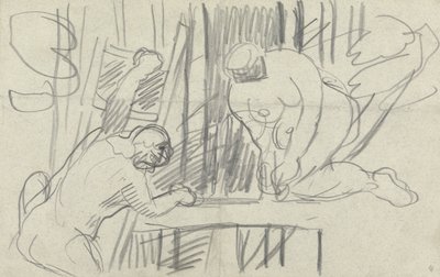 Study of a Tree House with Primitive People, for the Cave of the Golden Calf by Spencer Frederick Gore